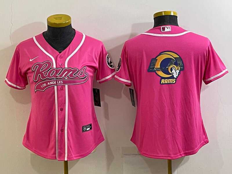 Womens Los Angeles Rams Pink Team Big Logo With Patch Cool Base Stitched Baseball Jersey